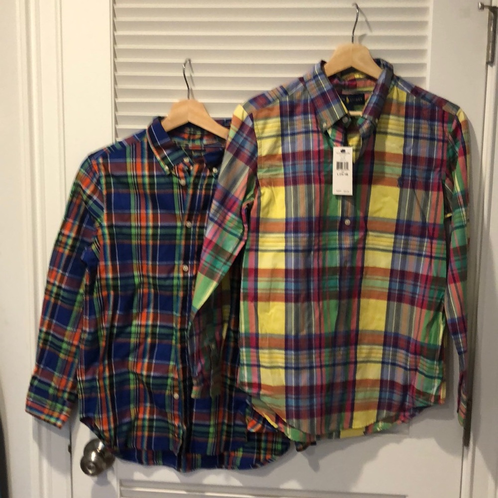 TWO NEW Ralph Lauren boys L plaid shirts